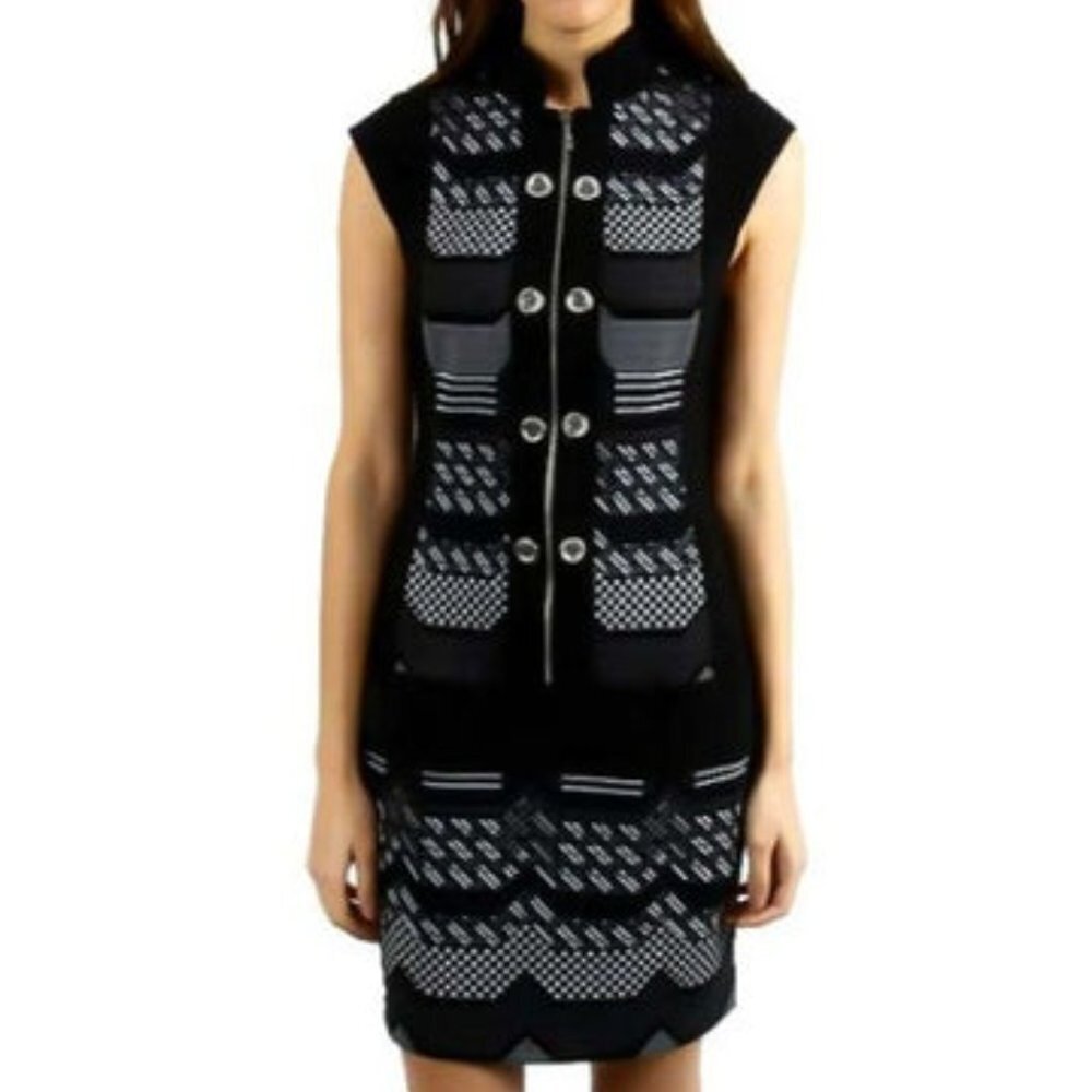 Joseph Ribkoff Black/Grey Geometric Print Sleeveless Dress